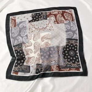 Patchwork Paisley Bandana Scarf - Neutral Browns & Grays